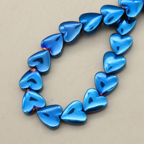 Non-magnetic Synthetic Hematite Beads Strands,Curved Peach Heart,Plating,Royal blue,8x8x3mm,Hole:1mm,about 48 pcs/strand,about 29 g/strand,5 strands/package,14.96"(38cm),XBGB09266vbnb-L020