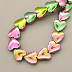 Non-magnetic Synthetic Hematite Beads Strands,Curved Peach Heart,Plating,Flower Green,8x8x3mm,Hole:1mm,about 48 pcs/strand,about 29 g/strand,5 strands/package,14.96"(38cm),XBGB09268vbnb-L020