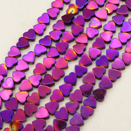 Non-magnetic Synthetic Hematite Beads Strands,Horizontal Hole Flat Peach Heart,Plating,Purple,6x6x2mm,Hole:1mm,about 74 pcs/strand,about 18 g/strand,5 strands/package,14.96"(38cm),XBGB09270vbpb-L020