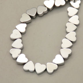 Non-magnetic Synthetic Hematite Beads Strands,Horizontal Hole Flat Peach Heart,Plating,Silver White,6x6x2mm,Hole:1mm,about 74 pcs/strand,about 18 g/strand,5 strands/package,14.96"(38cm),XBGB09272vbpb-L020