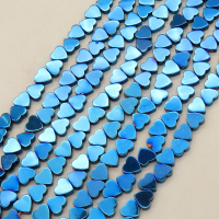 Non-magnetic Synthetic Hematite Beads Strands,Horizontal Hole Flat Peach Heart,Plating,Royal Blue,6x6x2mm,Hole:1mm,about 74 pcs/strand,about 18 g/strand,5 strands/package,14.96"(38cm),XBGB09274vbpb-L020