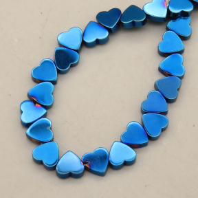 Non-magnetic Synthetic Hematite Beads Strands,Horizontal Hole Flat Peach Heart,Plating,Royal Blue,6x6x2mm,Hole:1mm,about 74 pcs/strand,about 18 g/strand,5 strands/package,14.96"(38cm),XBGB09274vbpb-L020