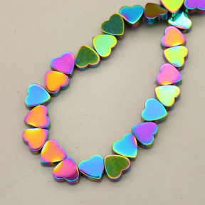 Non-magnetic Synthetic Hematite Beads Strands,Horizontal Hole Flat Peach Heart,Plating,Rainbow,6x6x2mm,Hole:1mm,about 74 pcs/strand,about 18 g/strand,5 strands/package,14.96"(38cm),XBGB09276vbpb-L020