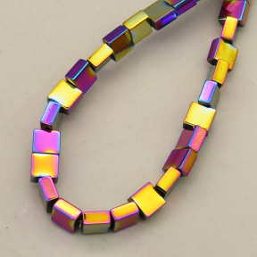 Non-magnetic Synthetic Hematite Beads Strands,Flat Square,Plating,Rainbow,4x4x2mm,Hole:0.8mm,about 95 pcs/strand,about 15 g/strand,5 strands/package,14.96"(38cm),XBGB09288ablb-L020