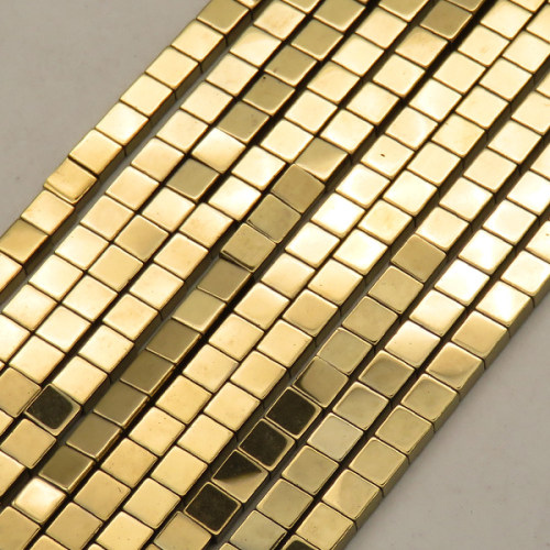 Non-magnetic Synthetic Hematite Beads Strands,Flat Square,Plating,Gold Champagne,4x4x2mm,Hole:0.8mm,about 95 pcs/strand,about 15 g/strand,5 strands/package,14.96"(38cm),XBGB09292ablb-L020
