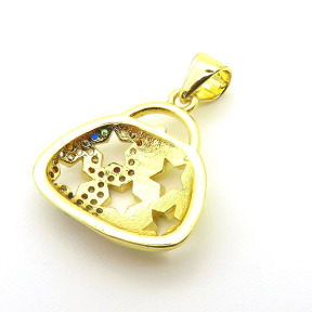 Brass Cubic Zirconia Pendants,Handbag,Gold,16x17mm,Hole:2mm,about 1.8 g/pc,5 pcs/package,XFPC03093avja-L024