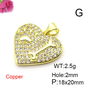Brass Cubic Zirconia Pendants,Heart-Shaped,Gold,18x20mm,Hole:2mm,about 2.5 g/pc,5 pcs/package,XFPC03096aajl-L024