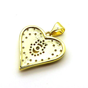 Brass Cubic Zirconia Pendants,Heart-Shaped,Gold,19mm,Hole:2mm,about 2.3 g/pc,5 pcs/package,XFPC03099avja-L024