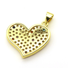 Brass Cubic Zirconia Pendants,Heart-Shaped,Gold,17x20mm,Hole:2mm,about 3 g/pc,5 pcs/package,XFPC03102baka-L024