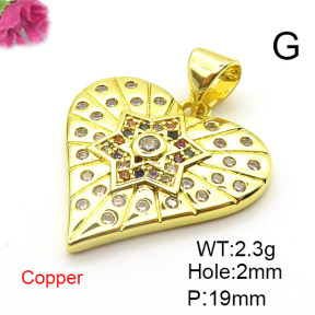 Brass Cubic Zirconia Pendants,Heart-Shaped,Gold,19mm,Hole:2mm,about 2.3 g/pc,5 pcs/package,XFPC03105avja-L024