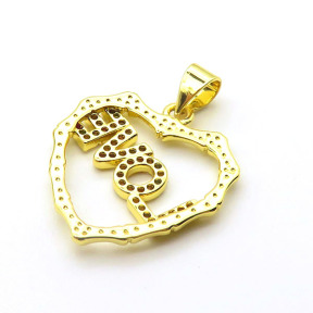 Brass Cubic Zirconia Pendants,Hollow Heart,Gold,21x20mm,Hole:2mm,about 1.7 g/pc,5 pcs/package,XFPC03108aajl-L024