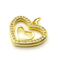 Brass Cubic Zirconia Pendants,Hollow Heart,Gold,16x20mm,Hole:2mm,about 1.8 g/pc,5 pcs/package,XFPC03114avja-L024