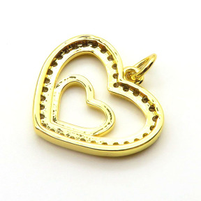 Brass Cubic Zirconia Pendants,Hollow Heart,Gold,16x20mm,Hole:2mm,about 1.8 g/pc,5 pcs/package,XFPC03114avja-L024