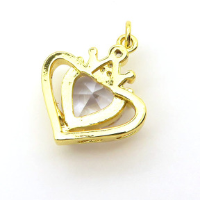 Brass Cubic Zirconia Pendants,Heart-Shaped,Gold,17mm,Hole:2mm,about 3.5 g/pc,5 pcs/package,XFPC03120avja-L024
