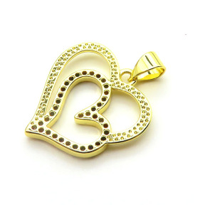 Brass Cubic Zirconia Pendants,Hollow Heart,Gold,19mm,Hole:2mm,about 1.6 g/pc,5 pcs/package,XFPC03126aajl-L024