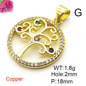 Brass Cubic Zirconia Pendants,Round,Tree of Life,Gold,18mm,Hole:2mm,about 1.8 g/pc,5 pcs/package,XFPC03129aajl-L024