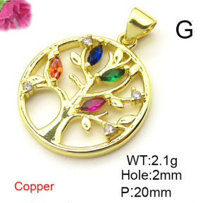 Brass Cubic Zirconia Pendants,Round,Tree of Life,Gold,20mm,Hole:2mm,about 2.1 g/pc,5 pcs/package,XFPC03132avja-L024