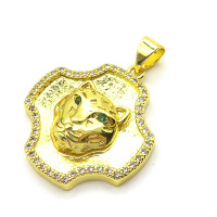 Brass Cubic Zirconia Pendants,Tiger Head,Gold,23mm,Hole:2mm,about 5 g/pc,5 pcs/package,XFPC03135baka-L024
