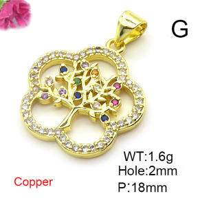 Brass Cubic Zirconia Pendants,Flower Shape,Tree of Life,Gold,18mm,Hole:2mm,about 1.6 g/pc,5 pcs/package,XFPC03138aajl-L024