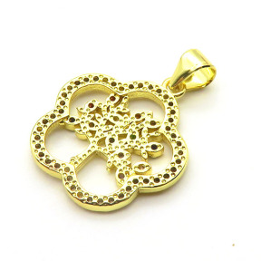 Brass Cubic Zirconia Pendants,Flower Shape,Tree of Life,Gold,18mm,Hole:2mm,about 1.6 g/pc,5 pcs/package,XFPC03138aajl-L024