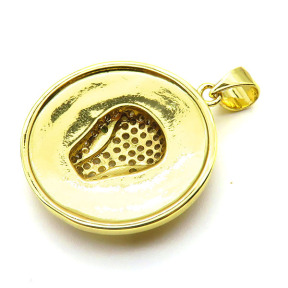 Brass Cubic Zirconia Pendants,Round,Tiger,Gold,22mm,Hole:2mm,about 4.1 g/pc,5 pcs/package,XFPC03141baka-L024