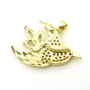 Brass Cubic Zirconia Pendants,Bird,Gold,24x35mm,Hole:2mm,about 4.9 g/pc,5 pcs/package,XFPC03144ablb-L024