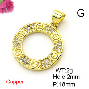 Brass Cubic Zirconia Pendants,Round Ring,Gold,18mm,Hole:2mm,about 2 g/pc,5 pcs/package,XFPC03147aajl-L024