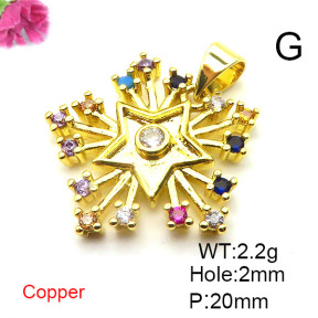 Brass Cubic Zirconia Pendants,Flower,Five-Pointed Star,Gold,20mm,Hole:2mm,about 2.2 g/pc,5 pcs/package,XFPC03153aajl-L024