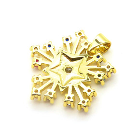 Brass Cubic Zirconia Pendants,Flower,Five-Pointed Star,Gold,20mm,Hole:2mm,about 2.2 g/pc,5 pcs/package,XFPC03153aajl-L024