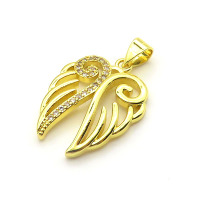 Brass Cubic Zirconia Pendants,Wing,Gold,20x17mm,Hole:2mm,about 2.3 g/pc,5 pcs/package,XFPC03156aajl-L024