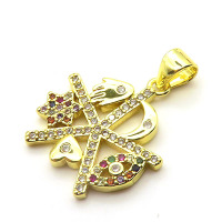 Brass Cubic Zirconia Pendants,Palm,Heart,Month, Eyes,Gold,17mm,Hole:2mm,about 1.9 g/pc,5 pcs/package,XFPC03161aajl-L024