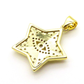 Brass Cubic Zirconia Pendants,Pentagram,Eyes,Gold,20mm,Hole:2mm,about 2.3 g/pc,5 pcs/package,XFPC03167aajl-L024