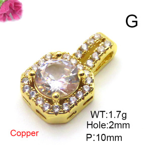 Brass Cubic Zirconia Pendants,Square,Gold,10mm,Hole:2mm,about 1.7 g/pc,5 pcs/package,XFPC03173vail-L024
