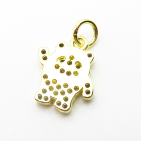 Brass Cubic Zirconia Pendants,Bear,Gold,11x10mm,Hole:2mm,about 1.1 g/pc,5 pcs/package,XFPC03178vail-L024