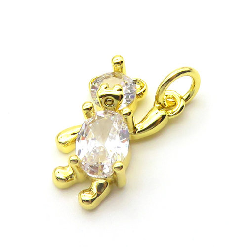 Brass Cubic Zirconia Pendants,Bear,Gold,15x9mm,Hole:2mm,about 1.3 g/pc,5 pcs/package,XFPC03189vail-L024
