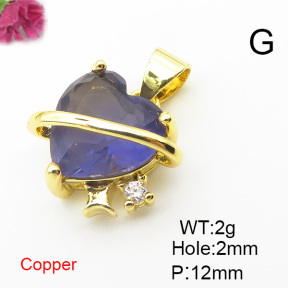 Brass Cubic Zirconia Pendants,Heart,Gold,12mm,Hole:2mm,about 2 g/pc,5 pcs/package,XFPC03195aaio-L024