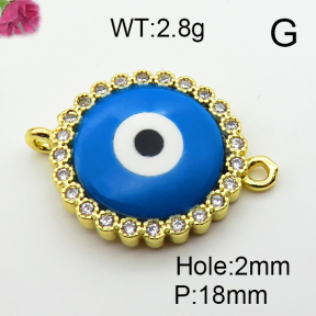 Shell Synthesis & Zirconia,Brass Links Connectors,Round,Devil's Eye,Plating Gold, Mixed Color,18mm,Hole:2mm,about 2.8g/pc,5 pcs/package,XFL01925vbll-G030
