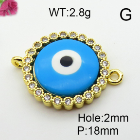 Shell Synthesis & Zirconia,Brass Links Connectors,Round,Devil's Eye,Plating Gold, Mixed Color,18mm,Hole:2mm,about 2.8g/pc,5 pcs/package,XFL01925vbll-G030