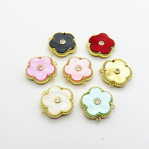 Resin & Zirconia,Brass Links Connectors,Flower,Plating Gold,Mixed Color,18mm,Hole:1mm,about 3g/pc,5 pcs/package,XFL01945aajl-G030