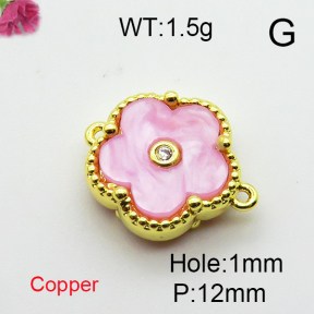 Resin & Zirconia,Brass Links Connectors,Flower,Plating Gold,Mixed Color,12mm,Hole:1mm,about 1.5g/pc,5 pcs/package,XFL01969aajl-G030