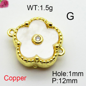 Resin & Zirconia,Brass Links Connectors,Flower,Plating Gold,Mixed Color,12mm,Hole:1mm,about 1.5g/pc,5 pcs/package,XFL01969aajl-G030