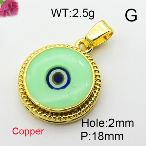 Enamel & Eye Patch Imported from Italy,Brass Pendants,Round,Devil's Eye,Plating Gold,Mixed Color,18mm,Hole:2mm,about 2.5g/pc,5 pcs/package,XFPC03198baka-G030