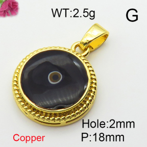Enamel & Eye Patch Imported from Italy,Brass Pendants,Round,Devil's Eye,Plating Gold,Mixed Color,18mm,Hole:2mm,about 2.5g/pc,5 pcs/package,XFPC03198baka-G030