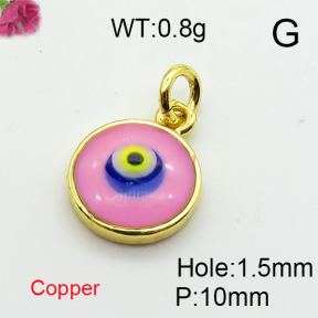 Enamel & Eye Patch Imported from Italy,Brass Pendants,Round,Devil's Eye,Plating Gold,Mixed Colors,10mm,Hole:1.5mm,about 0.8g/pc,5 pcs/package,XFPC03209aajl-G030