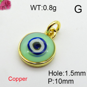 Enamel & Eye Patch Imported from Italy,Brass Pendants,Round,Devil's Eye,Plating Gold,Mixed Colors,10mm,Hole:1.5mm,about 0.8g/pc,5 pcs/package,XFPC03209aajl-G030