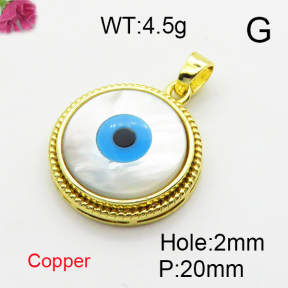 Shell,Brass Pendants,Round,Devil's Eye,Plating Gold,20mm,Hole:2mm,about 4.5g/pc,5 pcs/package,XFPC03220abol-G030