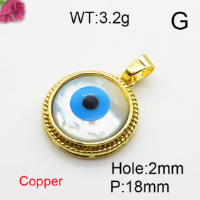 Shell,Brass Pendants,Round,Devil's Eye,Plating Gold,18mm,Hole:2mm,about 3.2g/pc,5 pcs/package,XFPC03223vbmb-G030