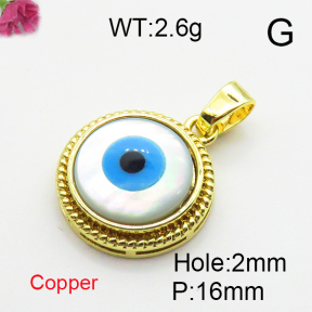Shell,Brass Pendants,Round,Devil's Eye,Plating Gold,16mm,Hole:2mm,about 2.6g/pc,5 pcs/package,XFPC03226ablb-G030