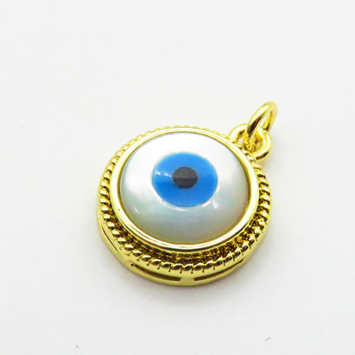 Shell,Brass Pendants,Round,Devil's Eye,Plating Gold,14mm,Hole:2mm,about 1.9g/pc,5 pcs/package,XFPC03232baka-G030