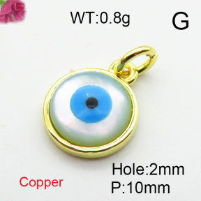 Shell,Brass Pendants,Round,Devil's Eye,Plating Gold,10mm,Hole:2mm,about 0.8g/pc,5 pcs/package,XFPC03235baka-G030